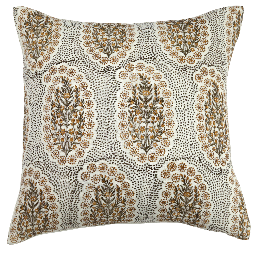 Winfleur Olive Mustard on White Pillow