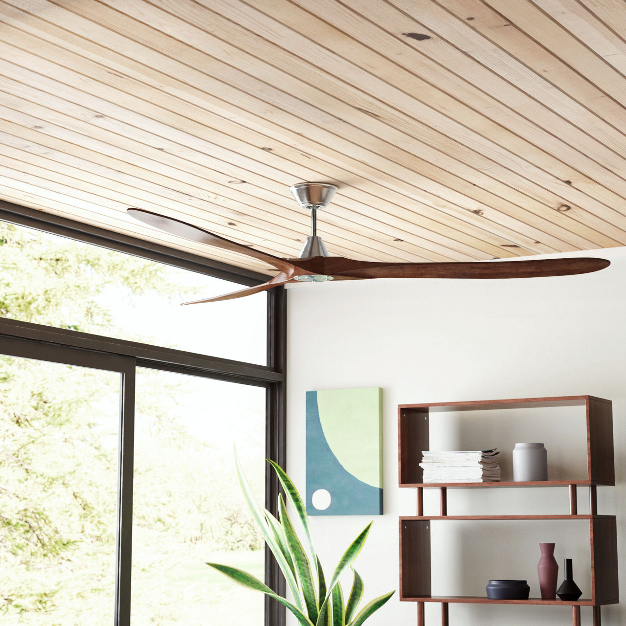 Maverick 70 Ceiling Fan | Brushed Steel | Koa Blades