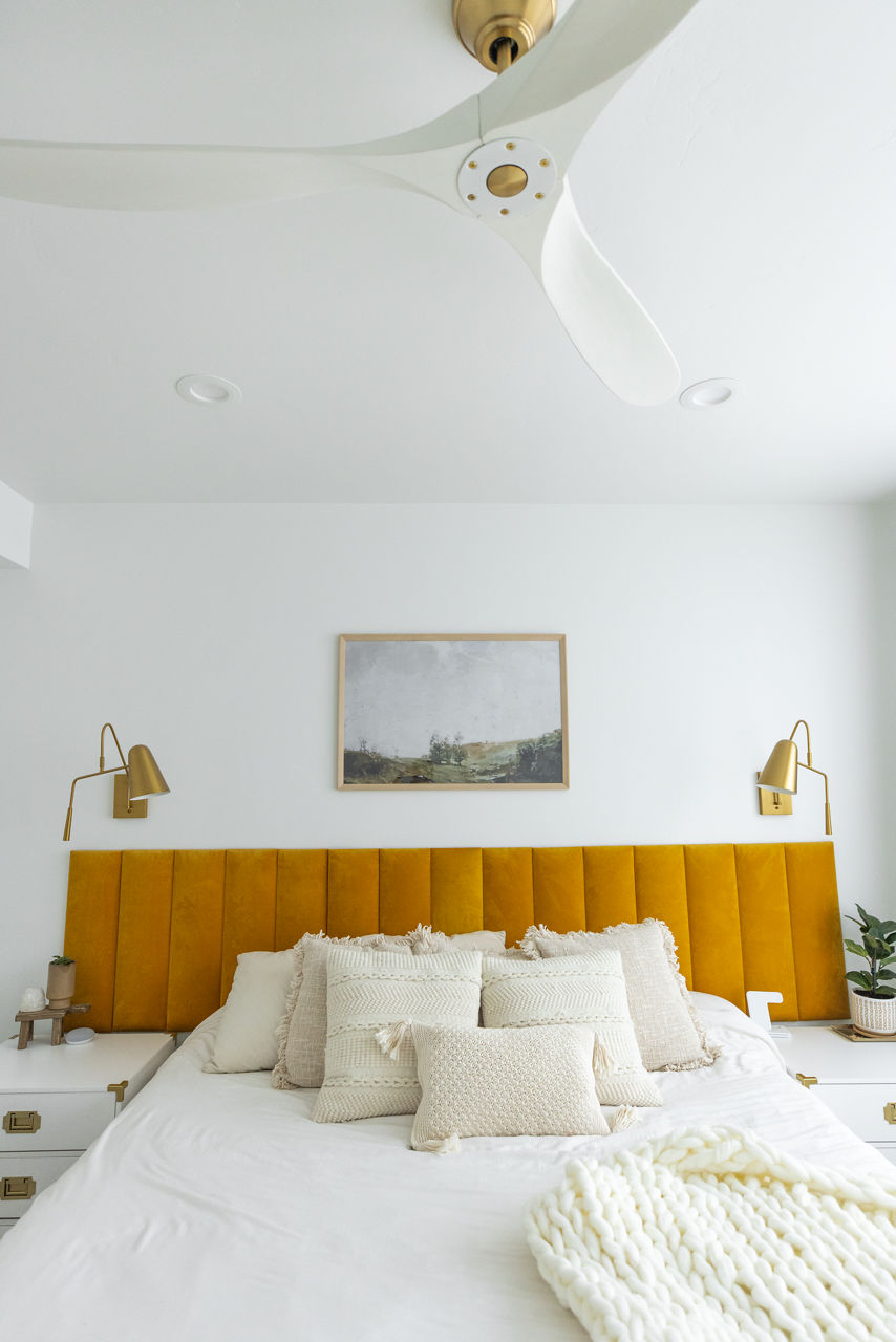 Maverick 70 Ceiling Fan | Burnished Brass | Matte White Blades