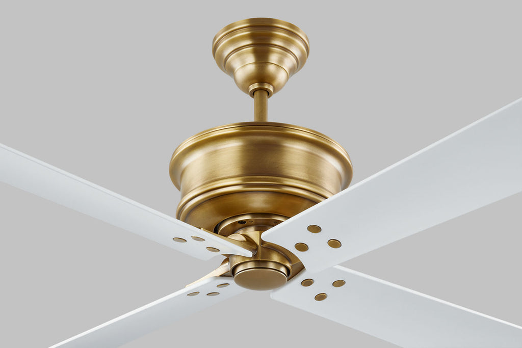 Subway 56 Ceiling Fan | Hand-Rubbed Antique Brass | Matte White Blades