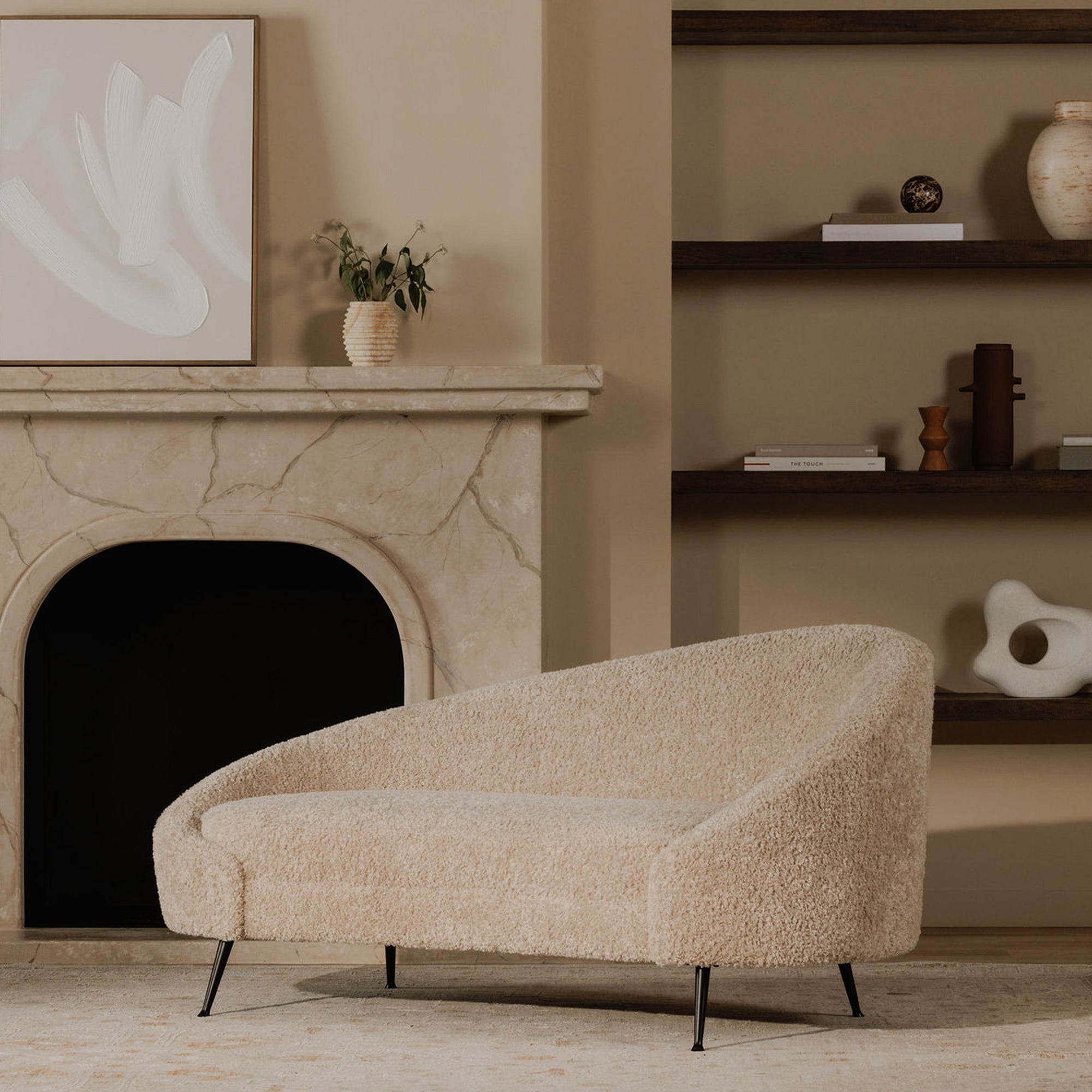 Abigail Chaise Light Brown Faux Shearling