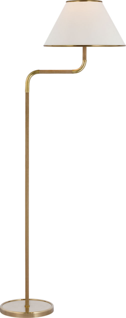 Rigby Medium Bridge Arm Floor Lamp | Soft Brass and Natural Oak | Linen Shade