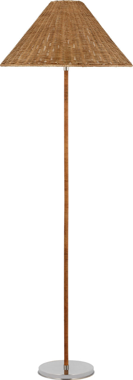 Wimberley Medium Wrapped Floor Lamp | Polished Nickel | Natural Wicker Shade