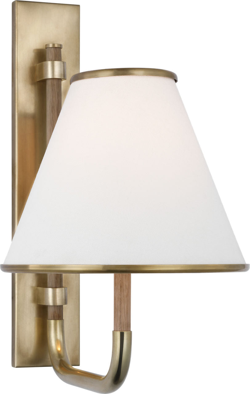 Rigby Small Sconce | Soft Brass and Natural Oak | Linen Shade