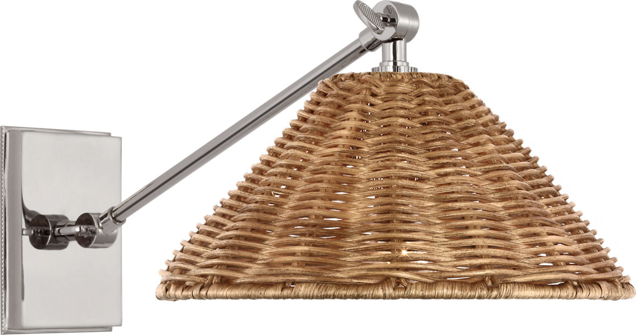 Wimberley Single Library Wall Light | Polished Nickel | Natural Wicker Shade
