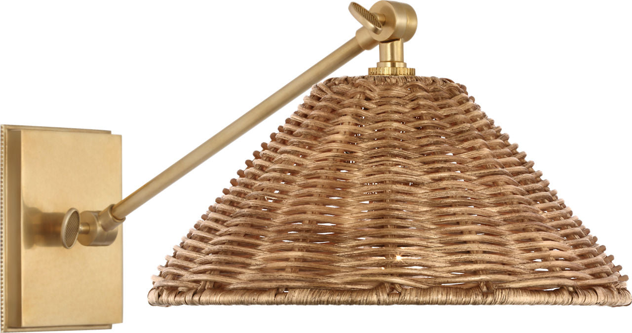 Wimberley Single Library Wall Light | Soft Brass | Natural Wicker Shade