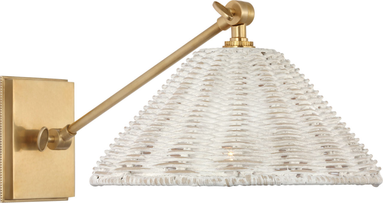 Wimberley Single Library Wall Light | Soft Brass | White Wicker Shade