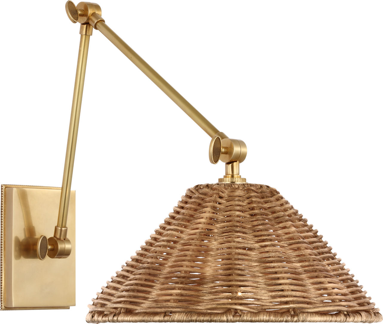 Wimberley Double Library Wall Light | Soft Brass | Natural Wicker Shade