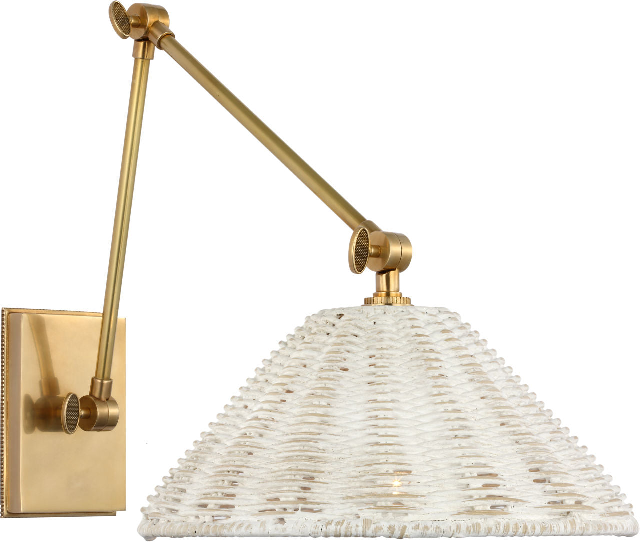 Wimberley Double Library Wall Light | Soft Brass | White Wicker Shade