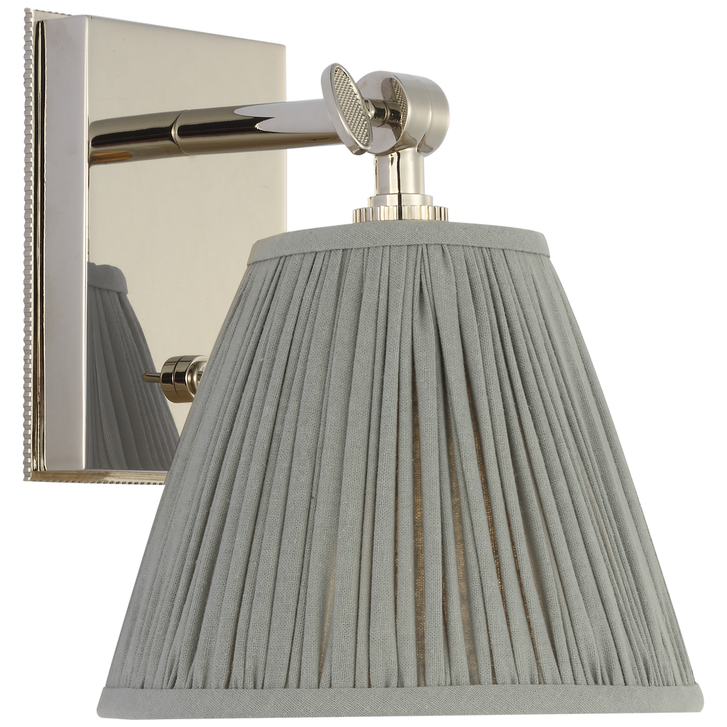 Wimberley Bedside Wall Light | Polished Nickel | Blue Linen Pleated Shade