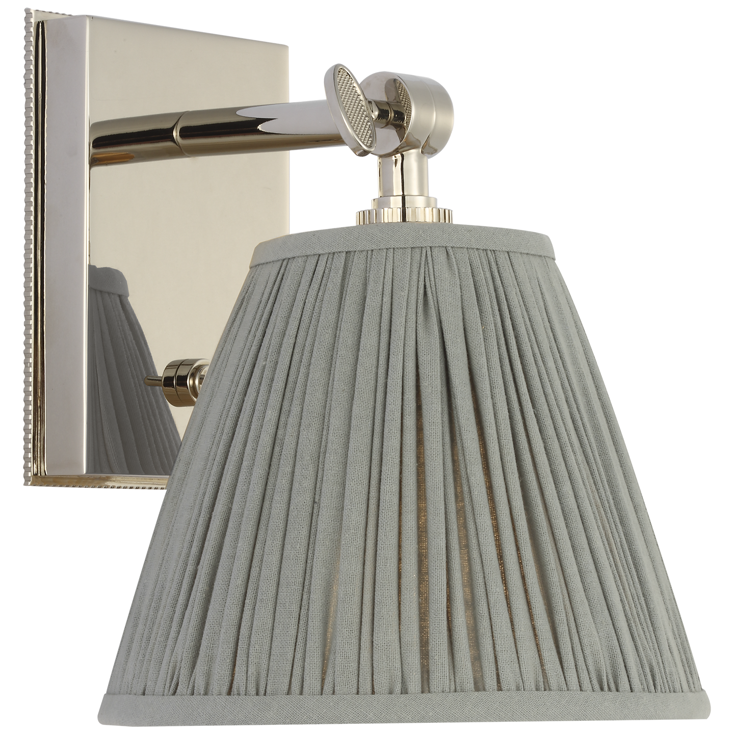 Wimberley Bedside Wall Light | Polished Nickel | Blue Linen Pleated Shade