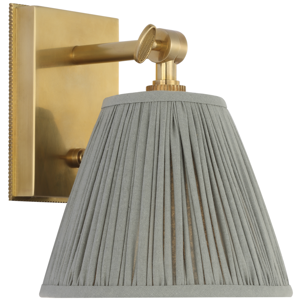 Wimberley Bedside Wall Light | Soft Brass | Blue Linen Pleated Shade