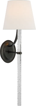 Abigail XL Sconce | Bronze and Clear Wavy Glass | Linen Shade