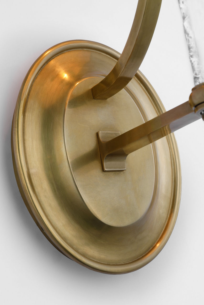 Abigail XL Sconce | Soft Brass and Clear Wavy Glass | Linen Shade