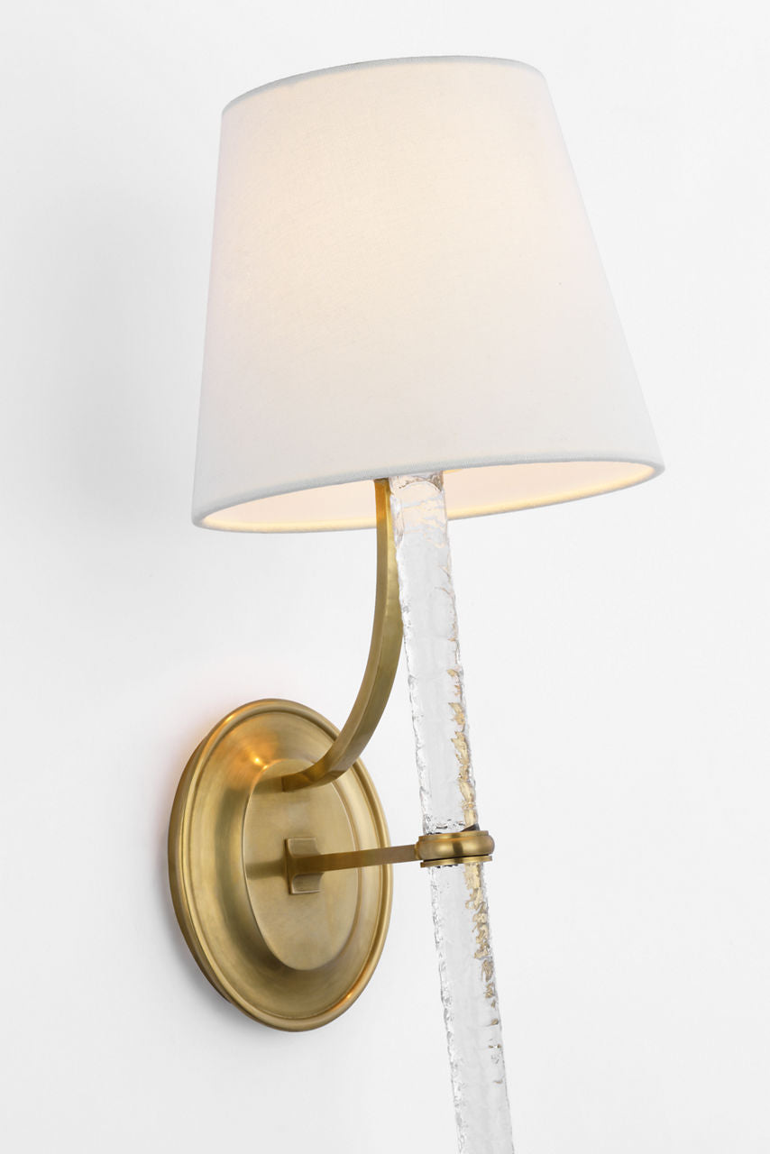 Abigail XL Sconce | Soft Brass and Clear Wavy Glass | Linen Shade