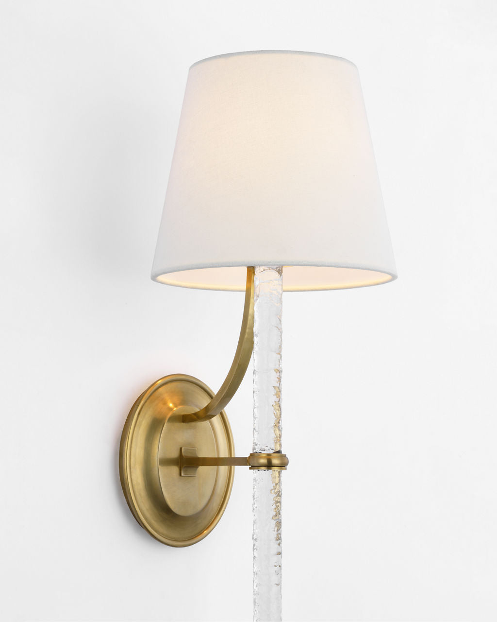 Abigail XL Sconce | Soft Brass and Clear Wavy Glass | Linen Shade