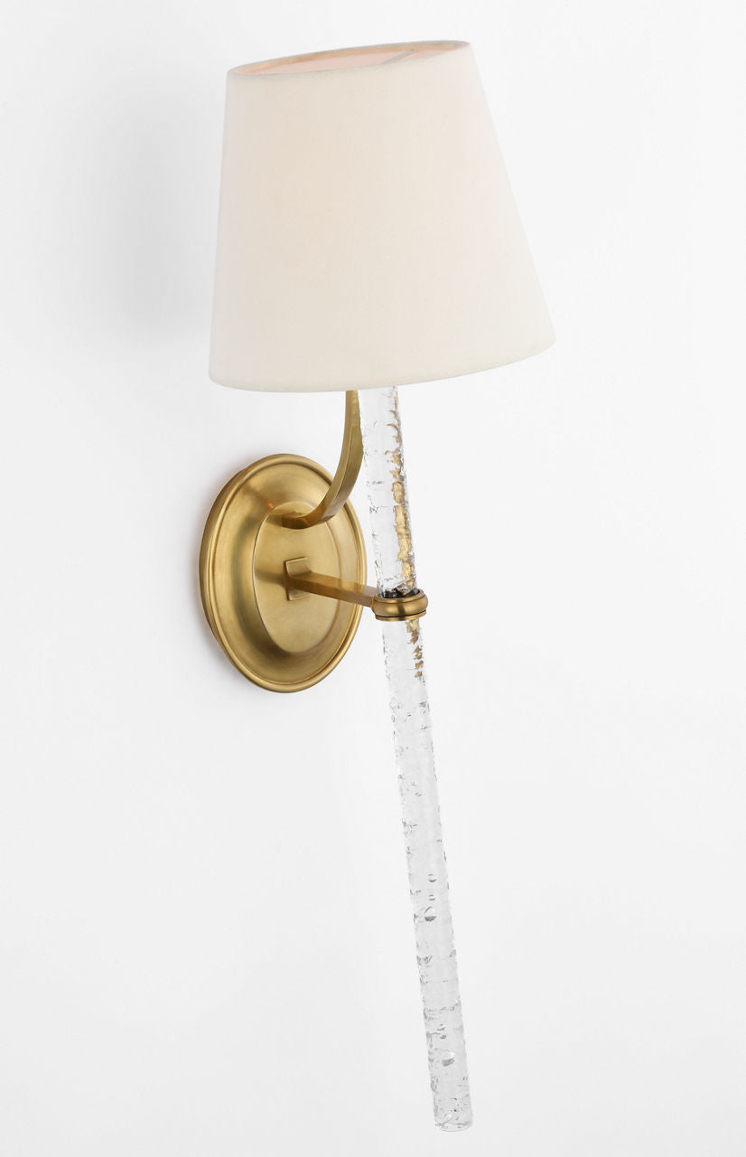 Abigail XL Sconce | Soft Brass and Clear Wavy Glass | Linen Shade