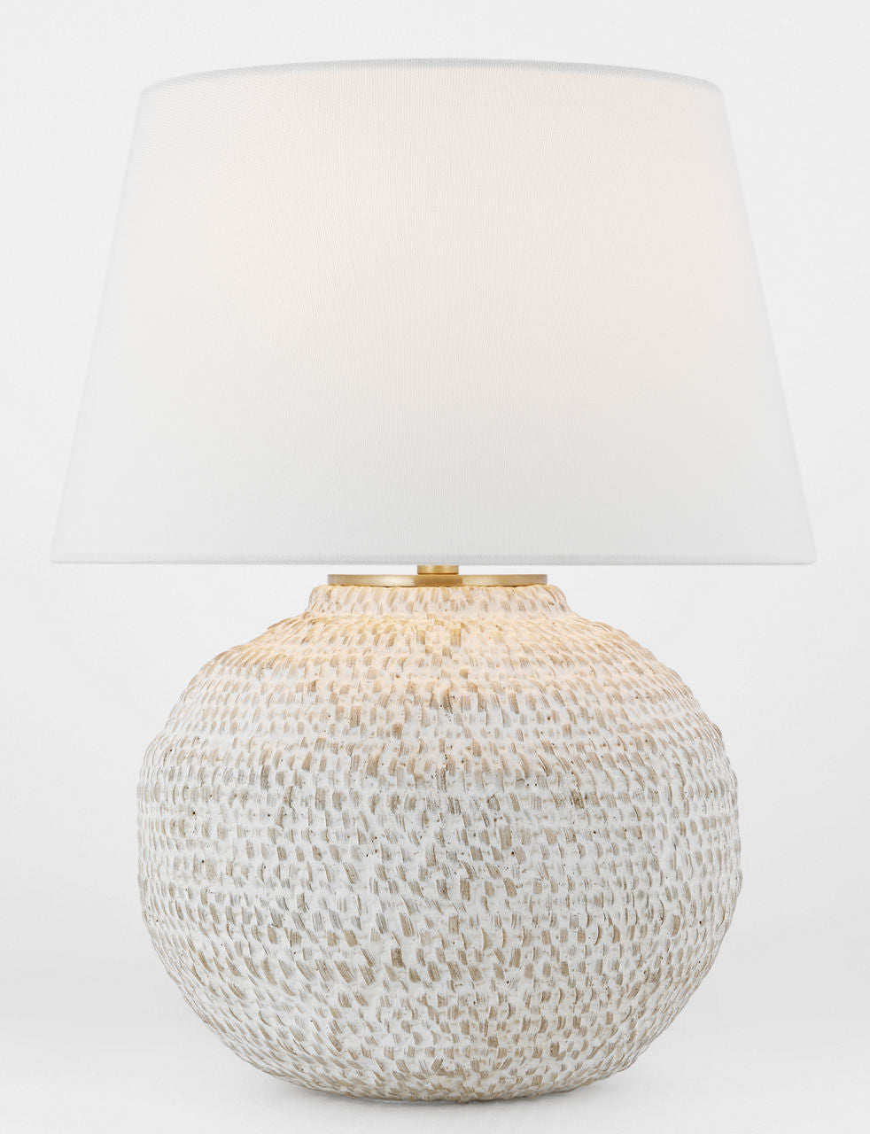 Avedon Small Table Lamp | Plaster White Rattan | Linen Shade