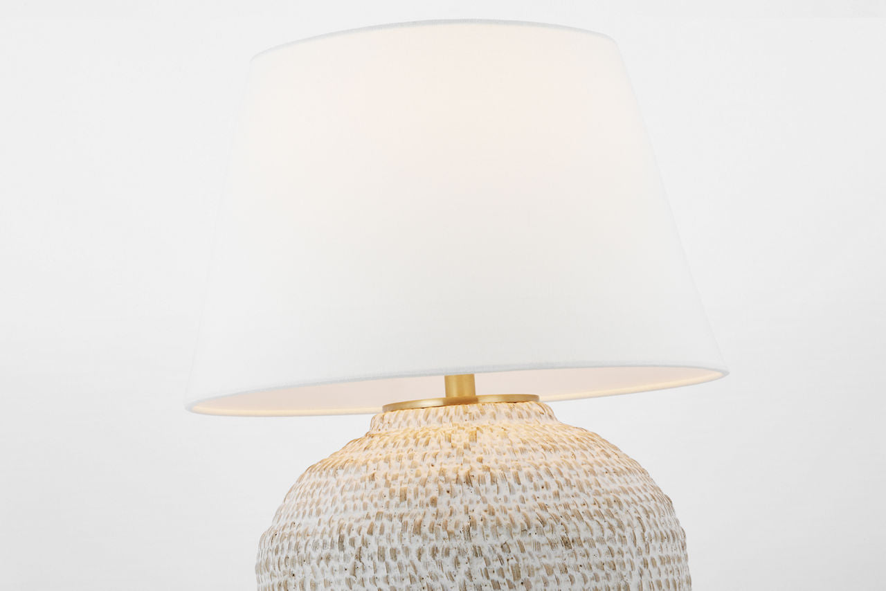 Avedon Small Table Lamp | Plaster White Rattan | Linen Shade