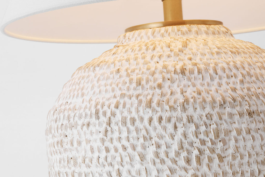 Avedon Small Table Lamp | Plaster White Rattan | Linen Shade