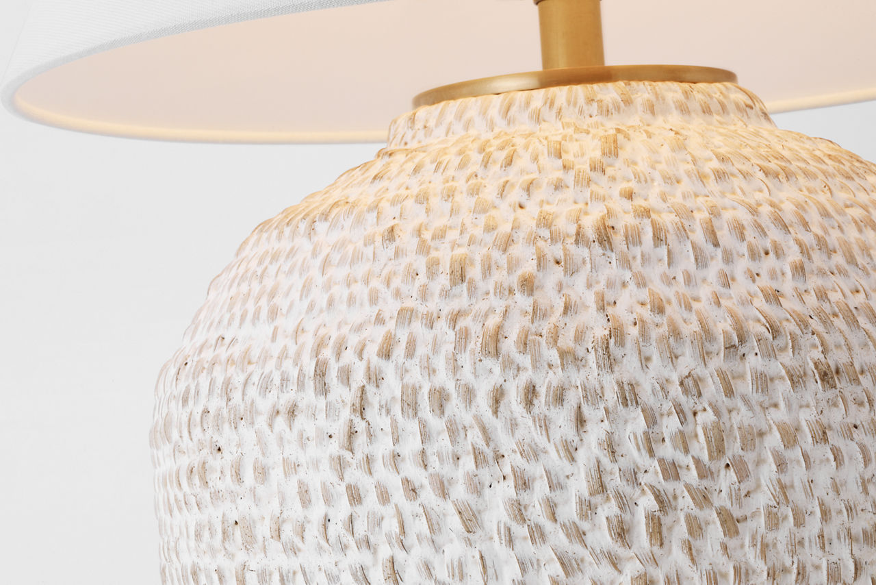 Avedon Small Table Lamp | Plaster White Rattan | Linen Shade