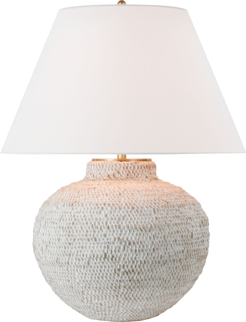 Avedon Medium Table Lamp | Plaster White Rattan | Linen Shade