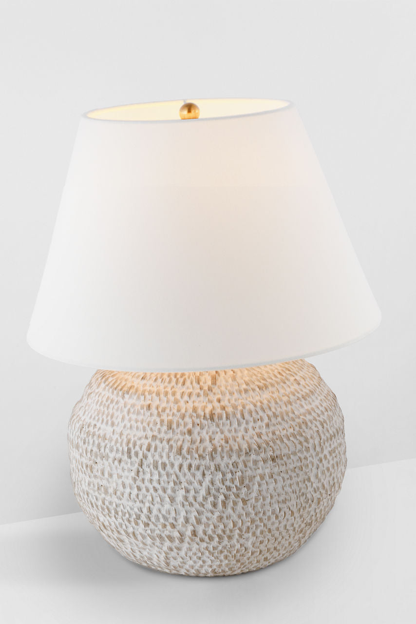 Avedon Medium Table Lamp | Plaster White Rattan | Linen Shade