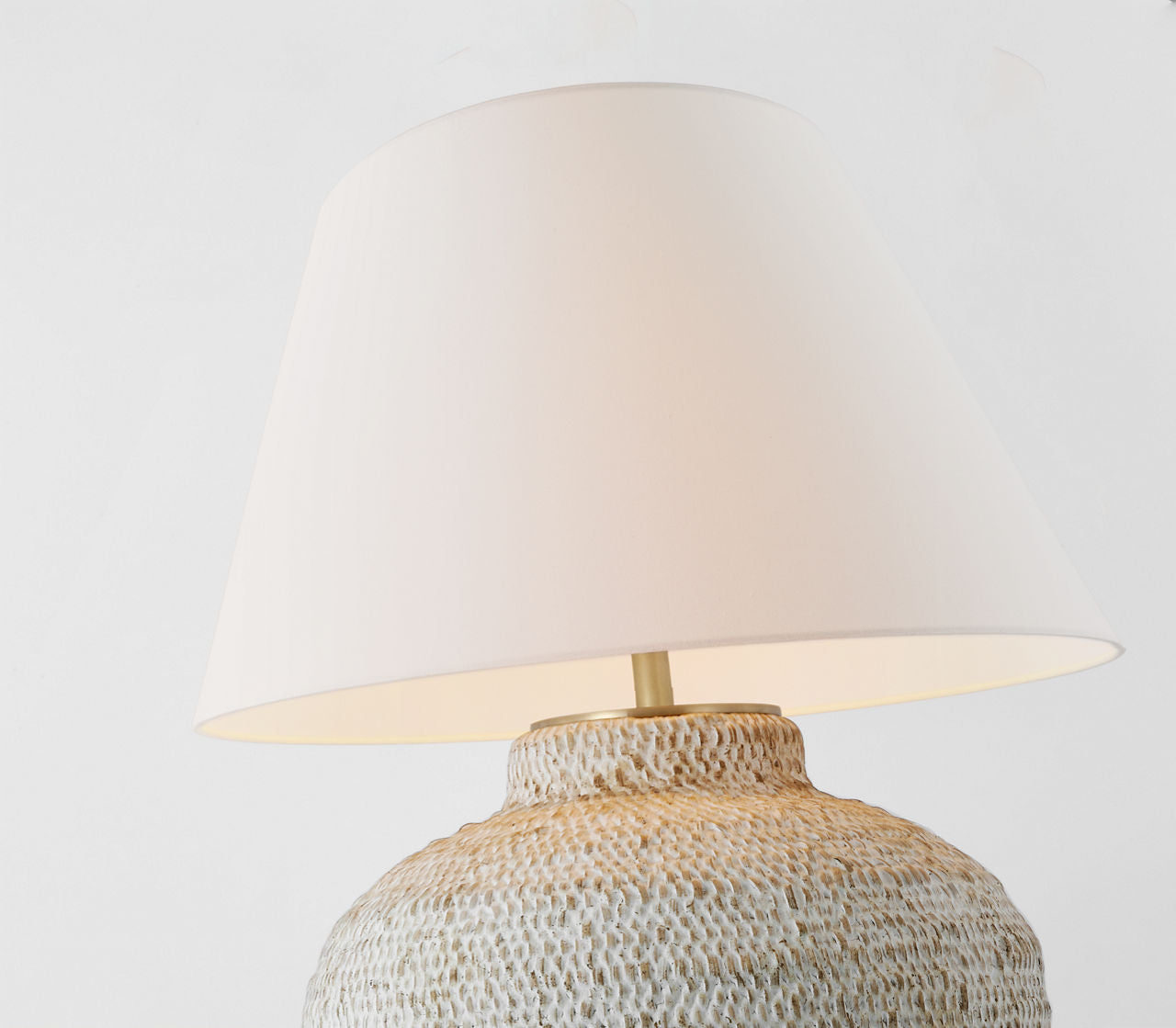 Avedon Medium Table Lamp | Plaster White Rattan | Linen Shade