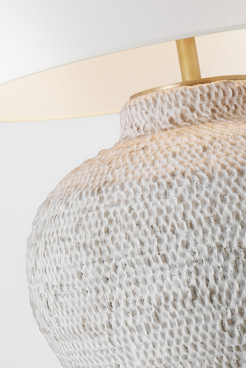 Avedon Medium Table Lamp | Plaster White Rattan | Linen Shade