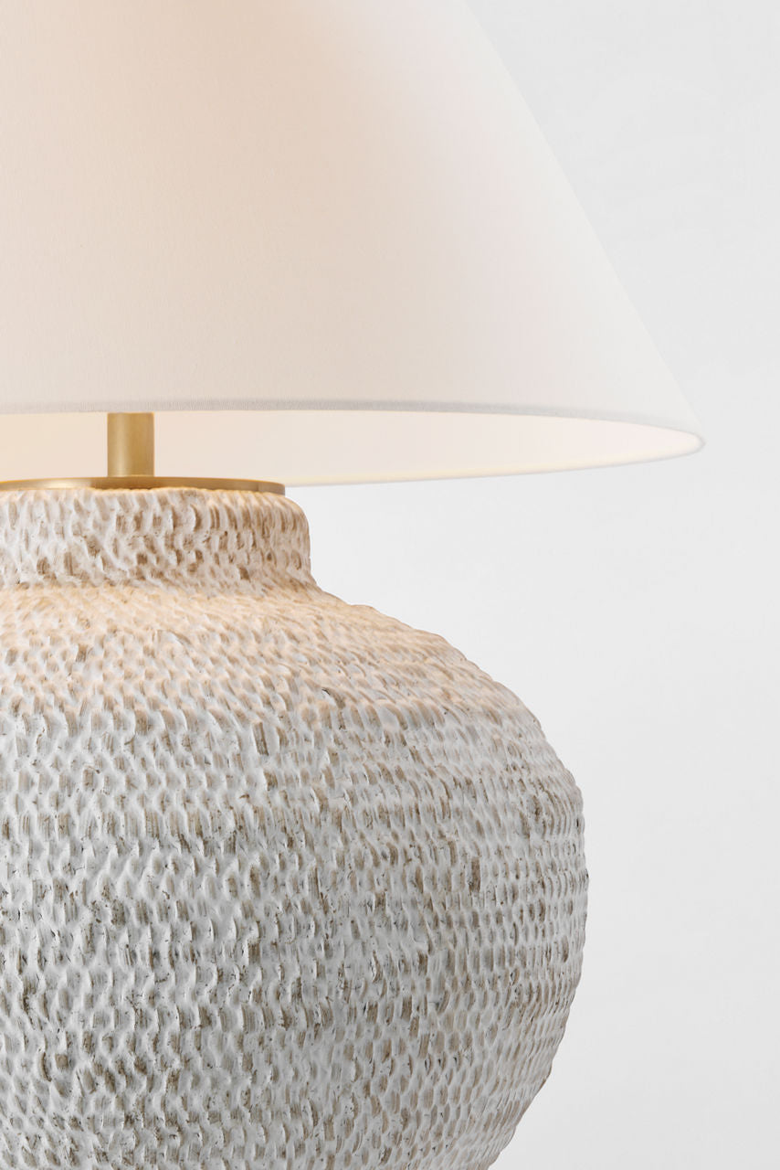 Avedon Medium Table Lamp | Plaster White Rattan | Linen Shade