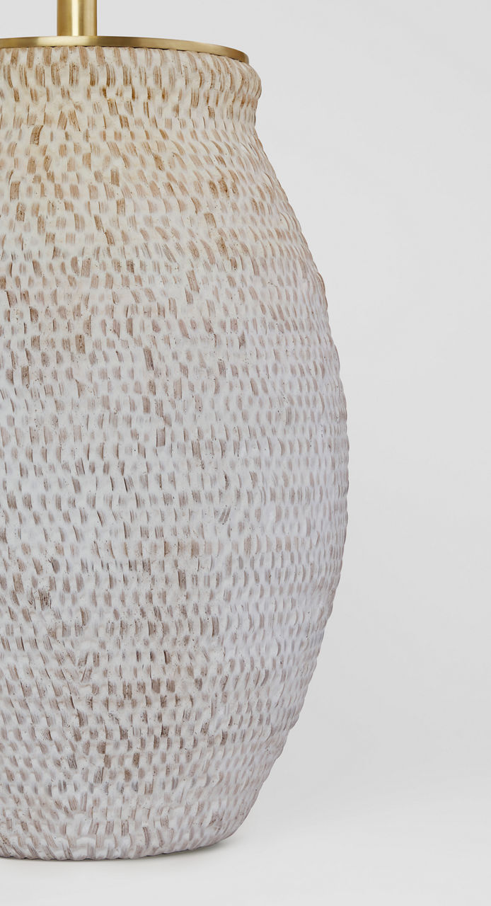 Avedon Large Table Lamp | Plaster White Rattan | Linen Shade