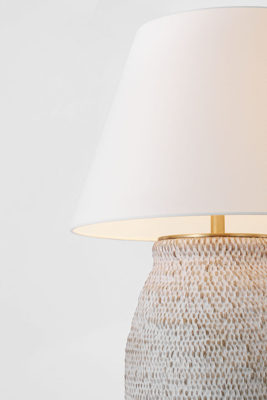 Avedon Large Table Lamp | Plaster White Rattan | Linen Shade