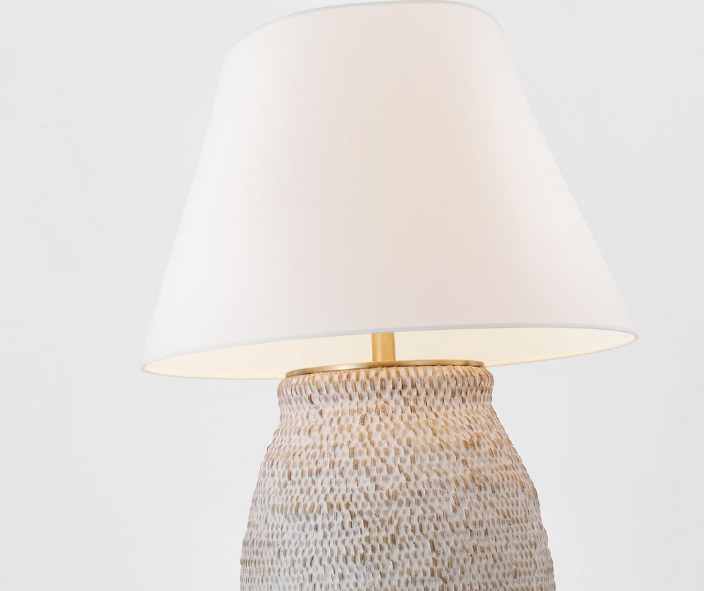 Avedon Large Table Lamp | Plaster White Rattan | Linen Shade