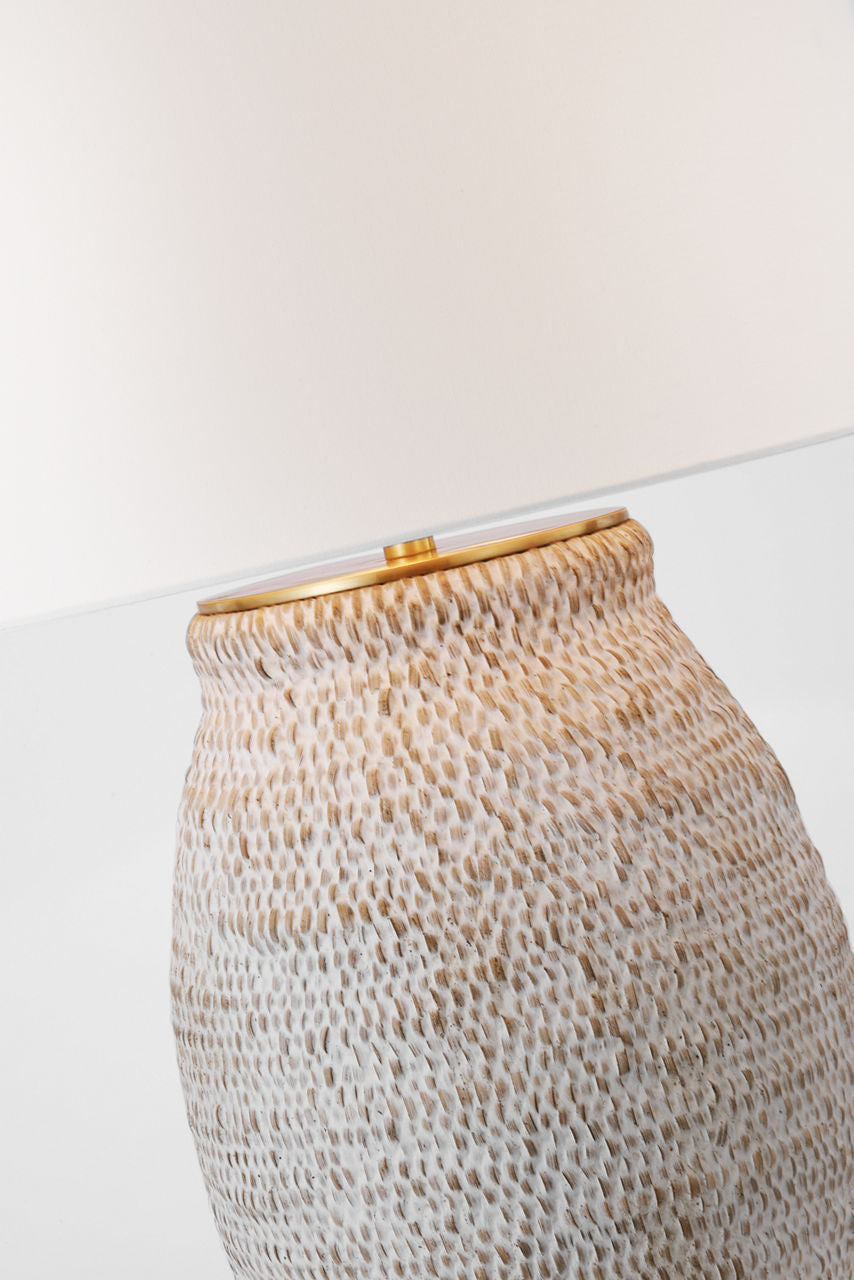 Avedon Large Table Lamp | Plaster White Rattan | Linen Shade