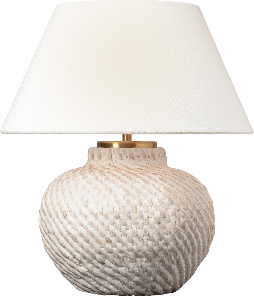 Avedon 12" Cordless Accent Lamp | Plaster White Rattan | Linen Shade