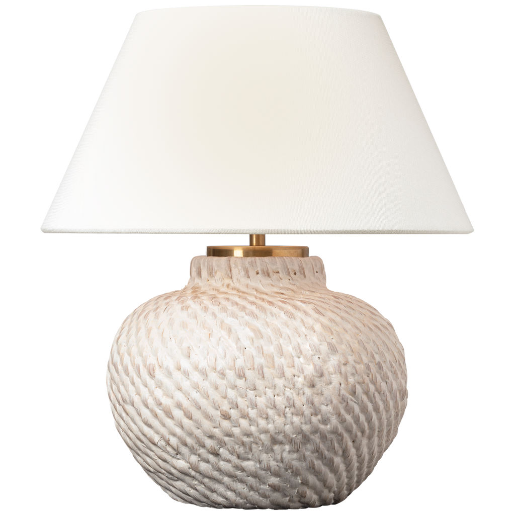Avedon 12" Cordless Accent Lamp | Plaster White Rattan | Linen Shade