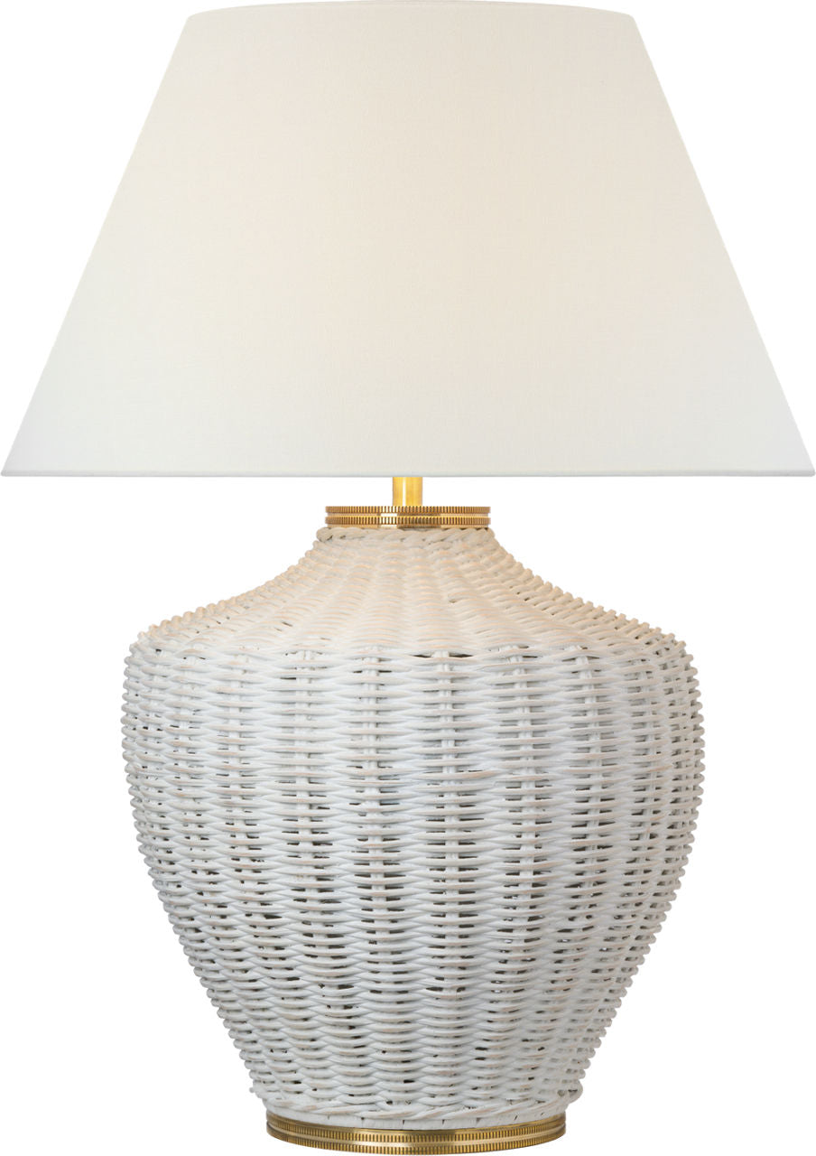 Evie Large Table Lamp | White Wicker | Linen Shade