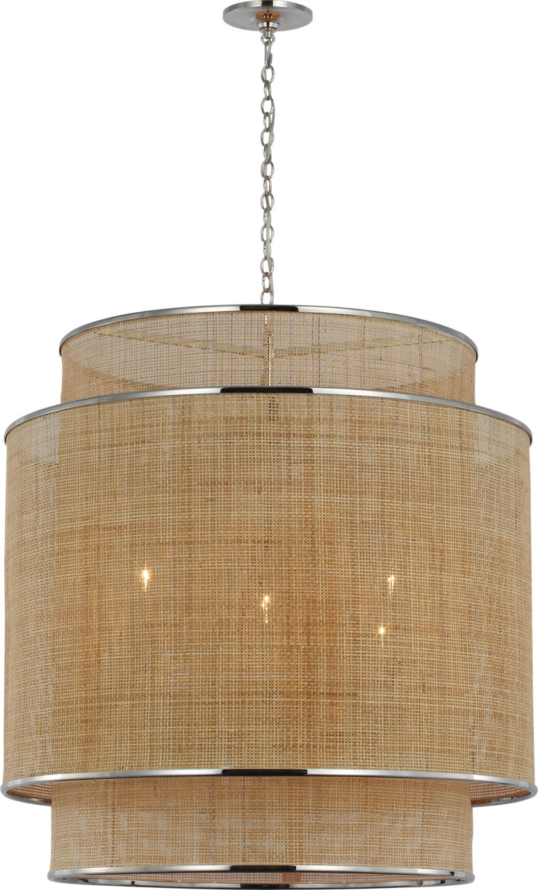 Linley Extra Large Hanging Shade | Polished Nickel and Natural Rattan Caning