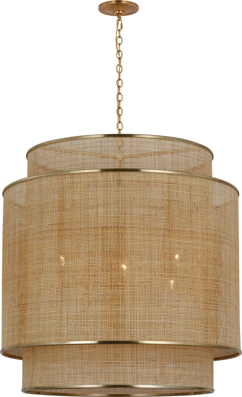 Linley Extra Large Hanging Shade | Soft Brass and Natural Rattan Caning