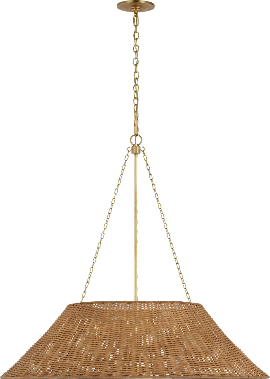 Corinne Extra Large Woven Hanging Shade | Soft Brass | Natural Wicker Shade