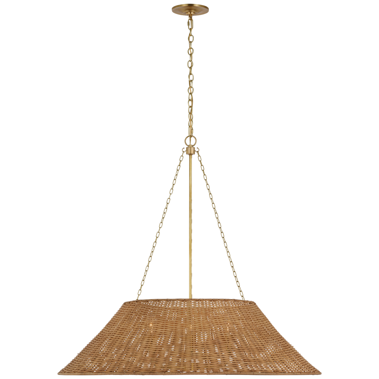 Corinne Extra Large Woven Hanging Shade | Soft Brass | Natural Wicker Shade