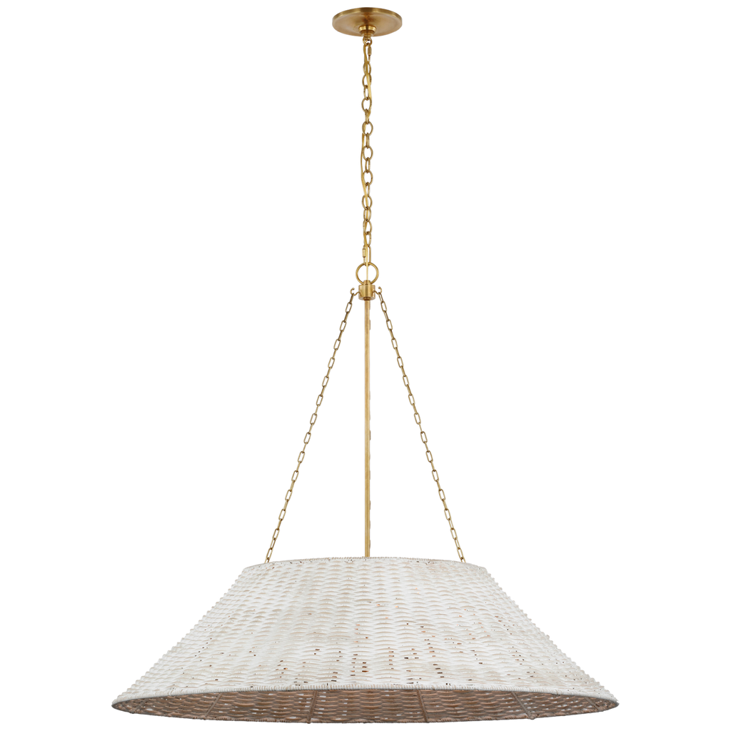 Corinne Extra Large Woven Hanging Shade | Soft Brass | White Wicker Shade