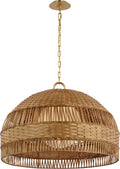 Whit Extra Large Dome Hanging Shade | Soft Brass and Natural Wicker