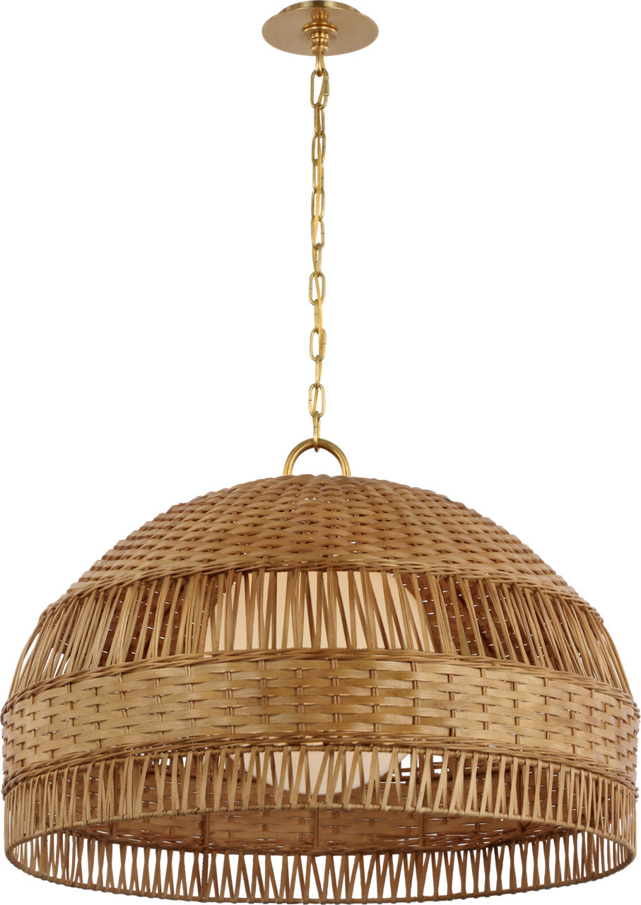 Whit Extra Large Dome Hanging Shade | Soft Brass and Natural Wicker