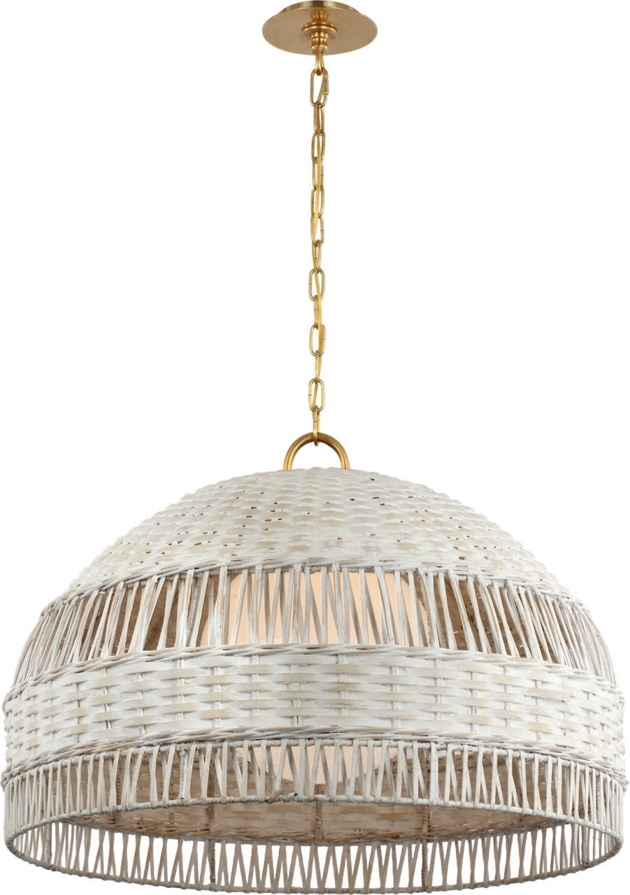 Whit Extra Large Dome Hanging Shade | Soft Brass and White Wicker