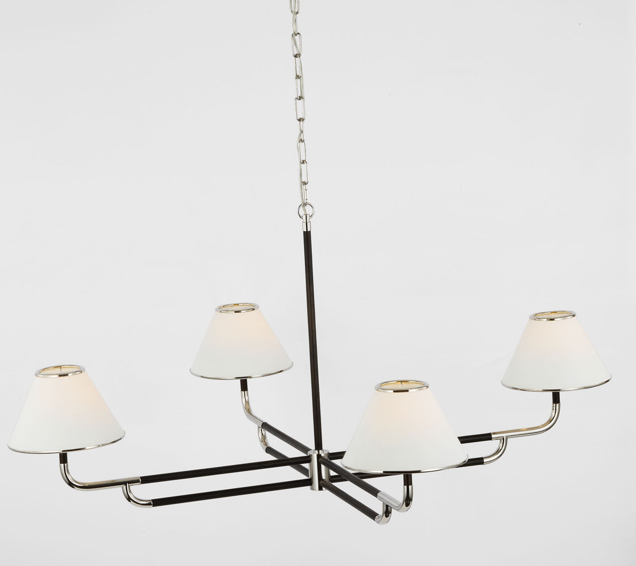 Rigby Grande Chandelier | Polished Nickel and Ebony | Linen Shade