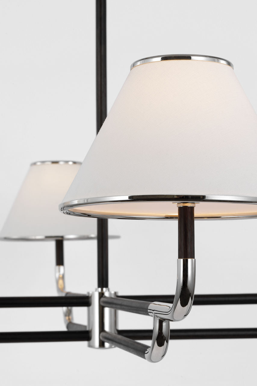 Rigby Grande Chandelier | Polished Nickel and Ebony | Linen Shade