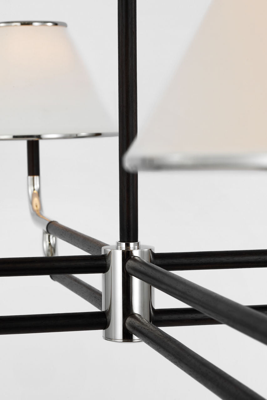 Rigby Grande Chandelier | Polished Nickel and Ebony | Linen Shade