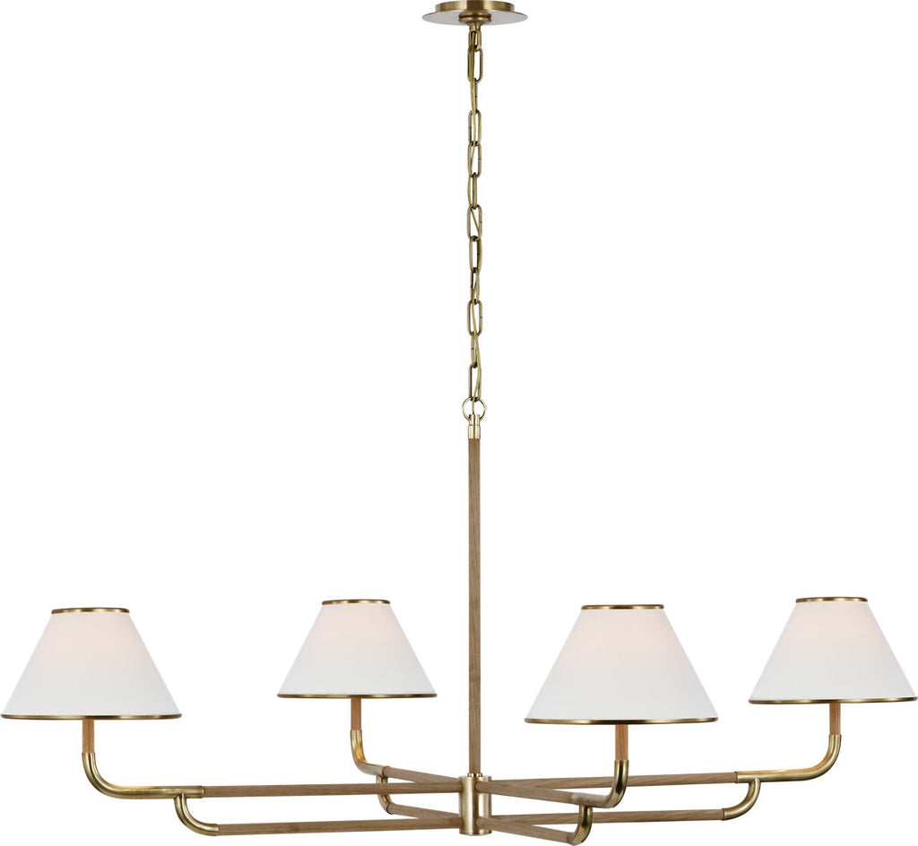 Rigby Grande Chandelier | Soft Brass and Natural Oak | Linen Shade