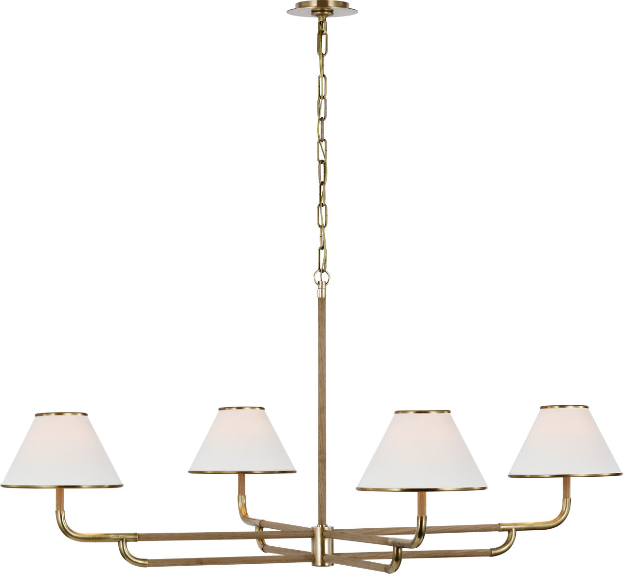 Rigby Grande Chandelier | Soft Brass and Natural Oak | Linen Shade